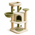 Árbol para gatos de madera aglomerada y felpa verde/beige con niveles y juguetes
