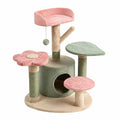 Árbol para gatos de MDF y sisal con plataformas florales en verde y rosa