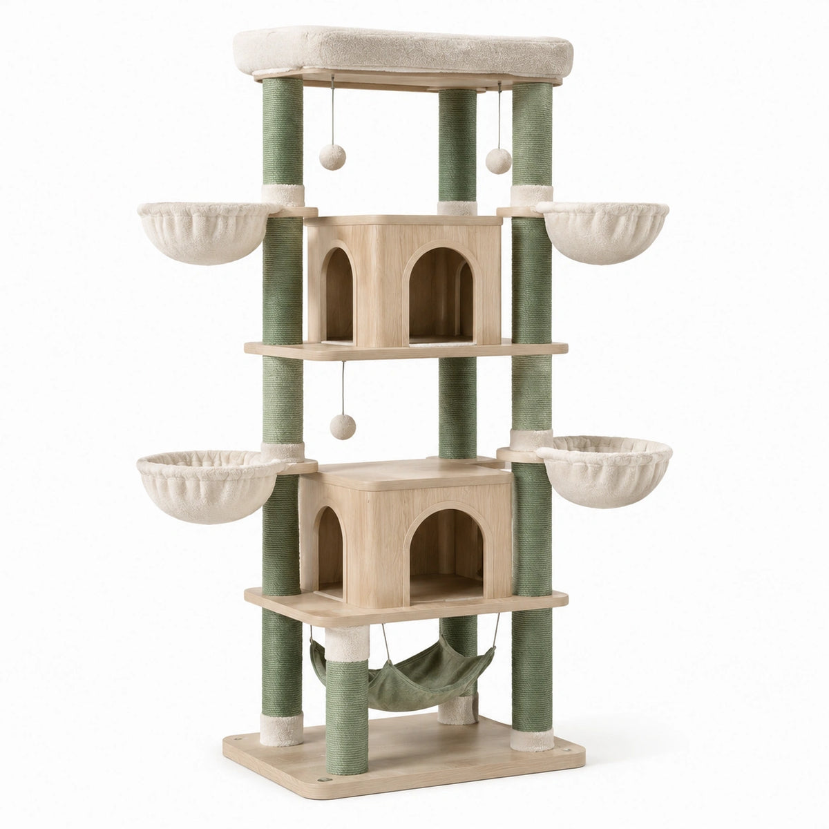 Árbol para gatos de madera y poliéster con múltiples niveles 150 cm beige/verde