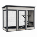 Jaula exterior de metal y madera para gatos gris y blanco 200x100x180 cm