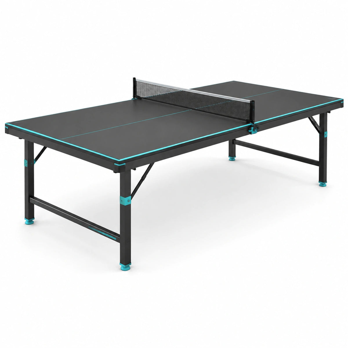 Mesa de ping-pong de MDF negro con estructura de acero y red