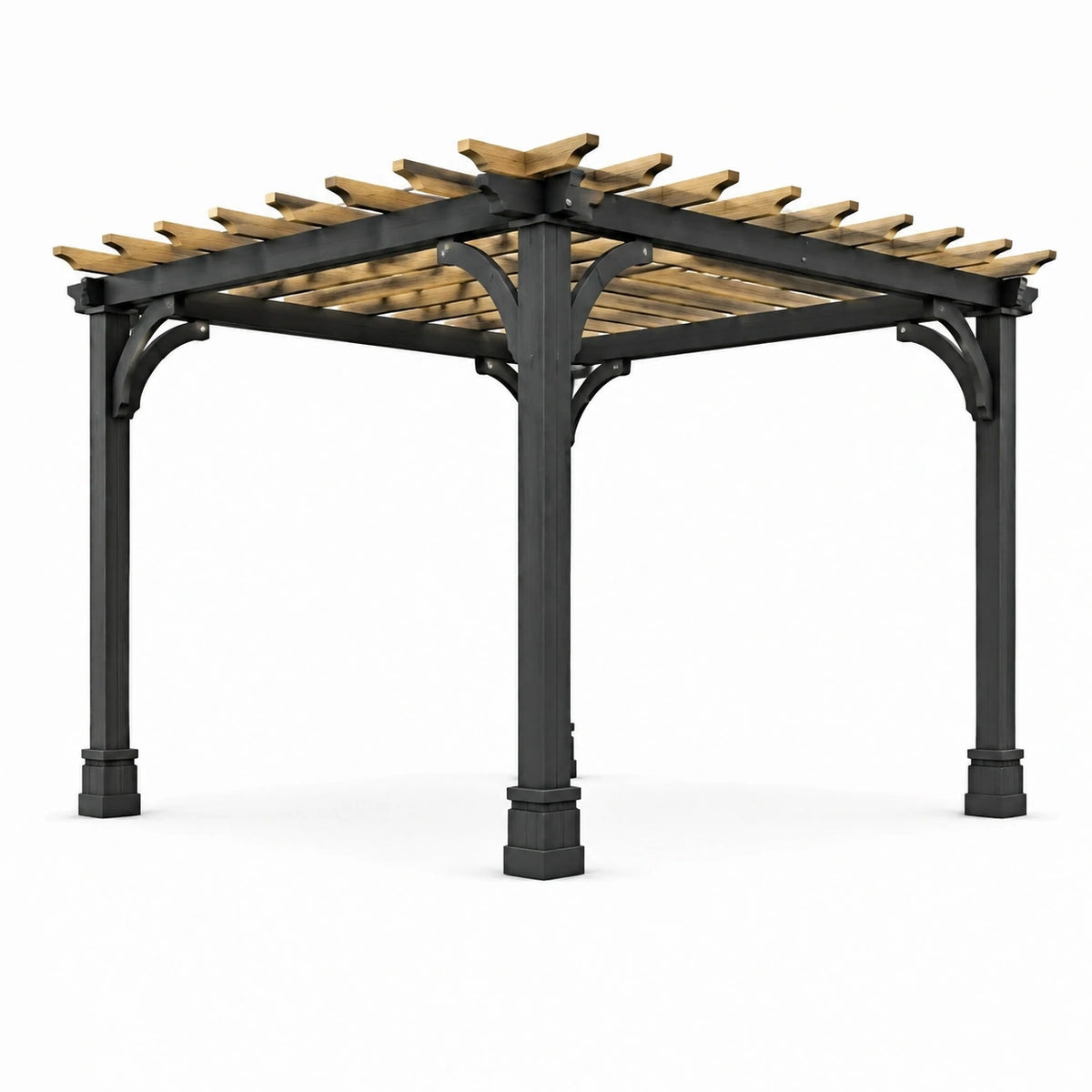 Pérgola cuadrada de acero y madera 300x300x230 cm