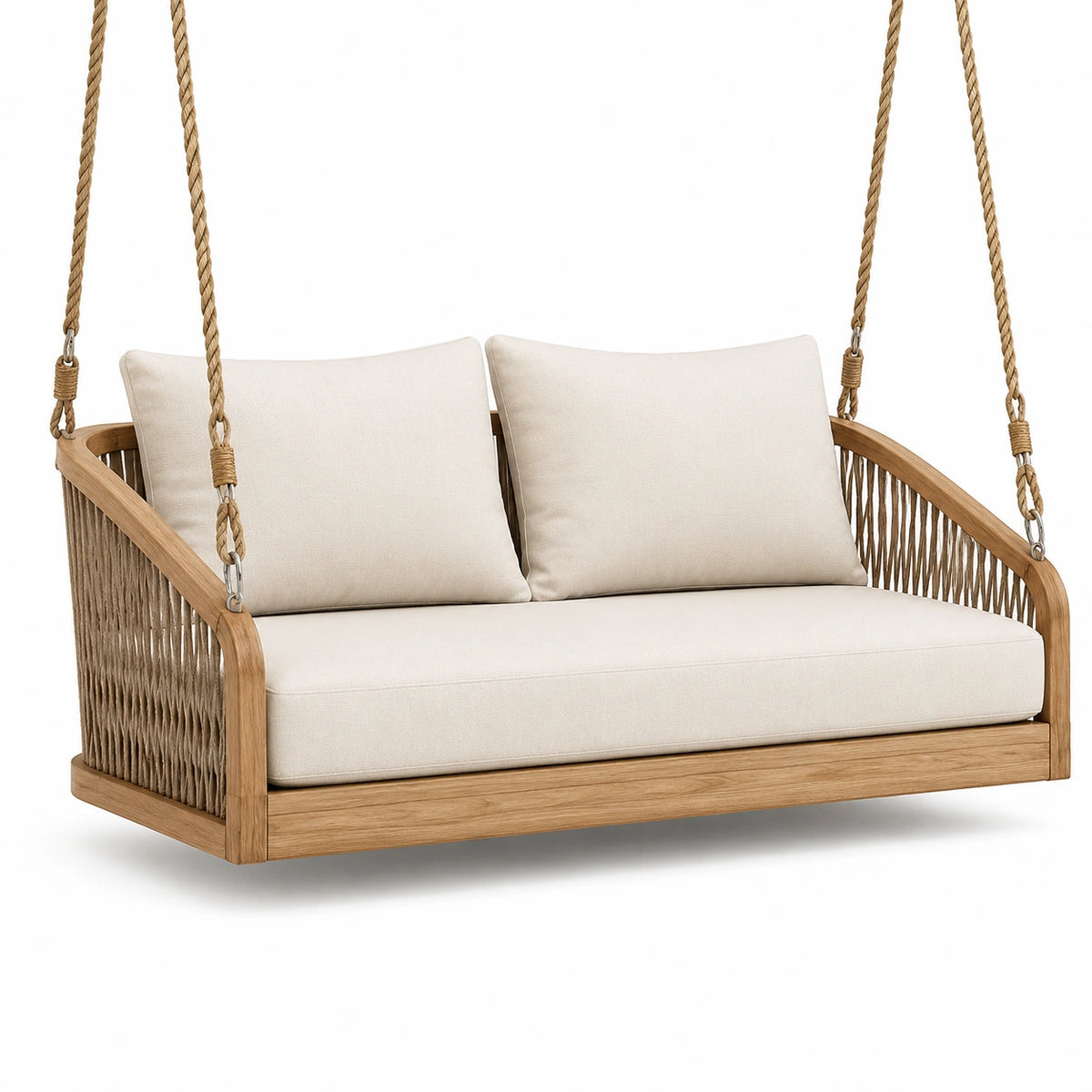 Columpio de madera de teca con cojines beige