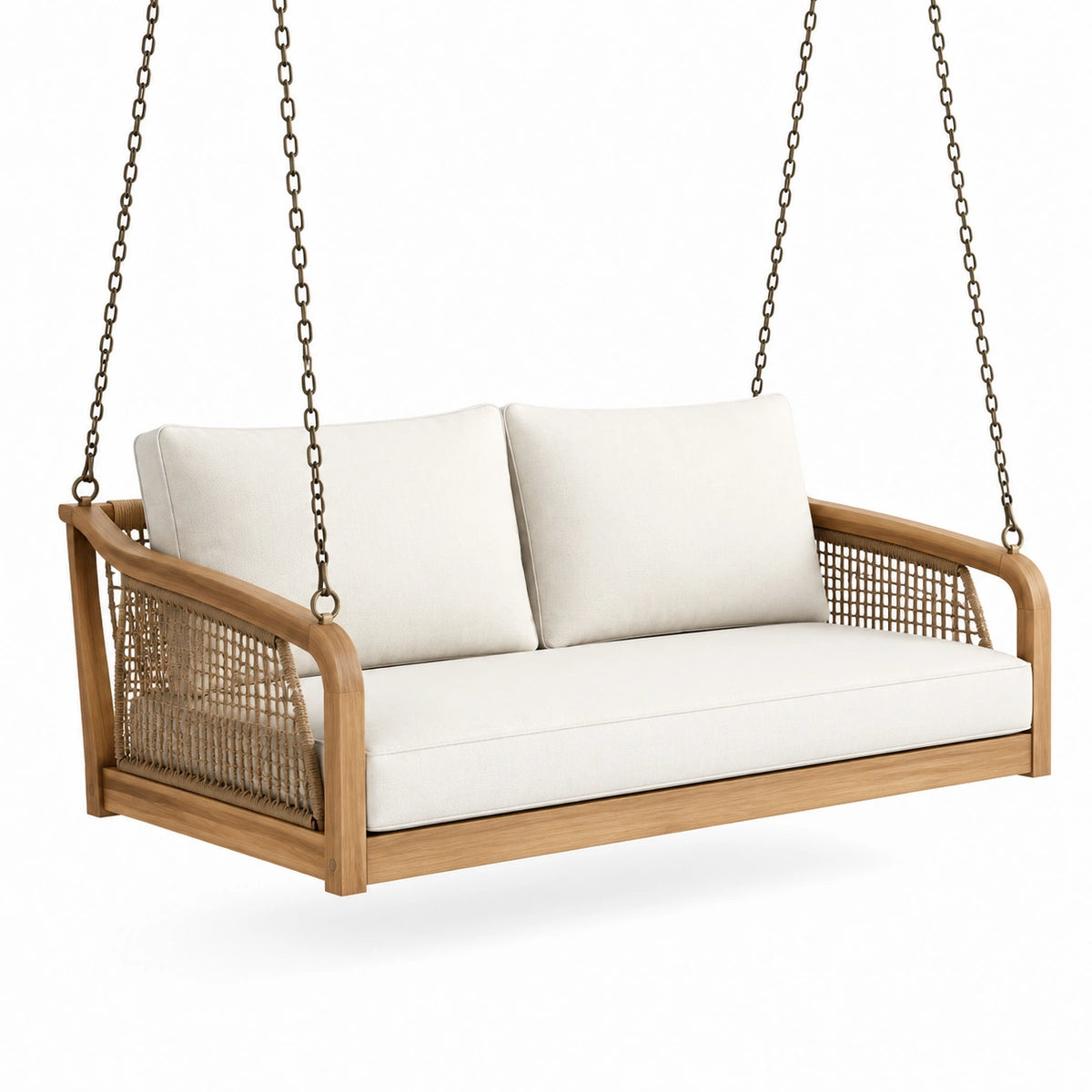 Columpio de Madera de Teca con Cojines de Lona Beige