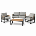 Conjunto de jardín de aluminio y madera, 4 piezas, gris