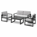 Conjunto de sofá de aluminio con cojines grises y mesa
