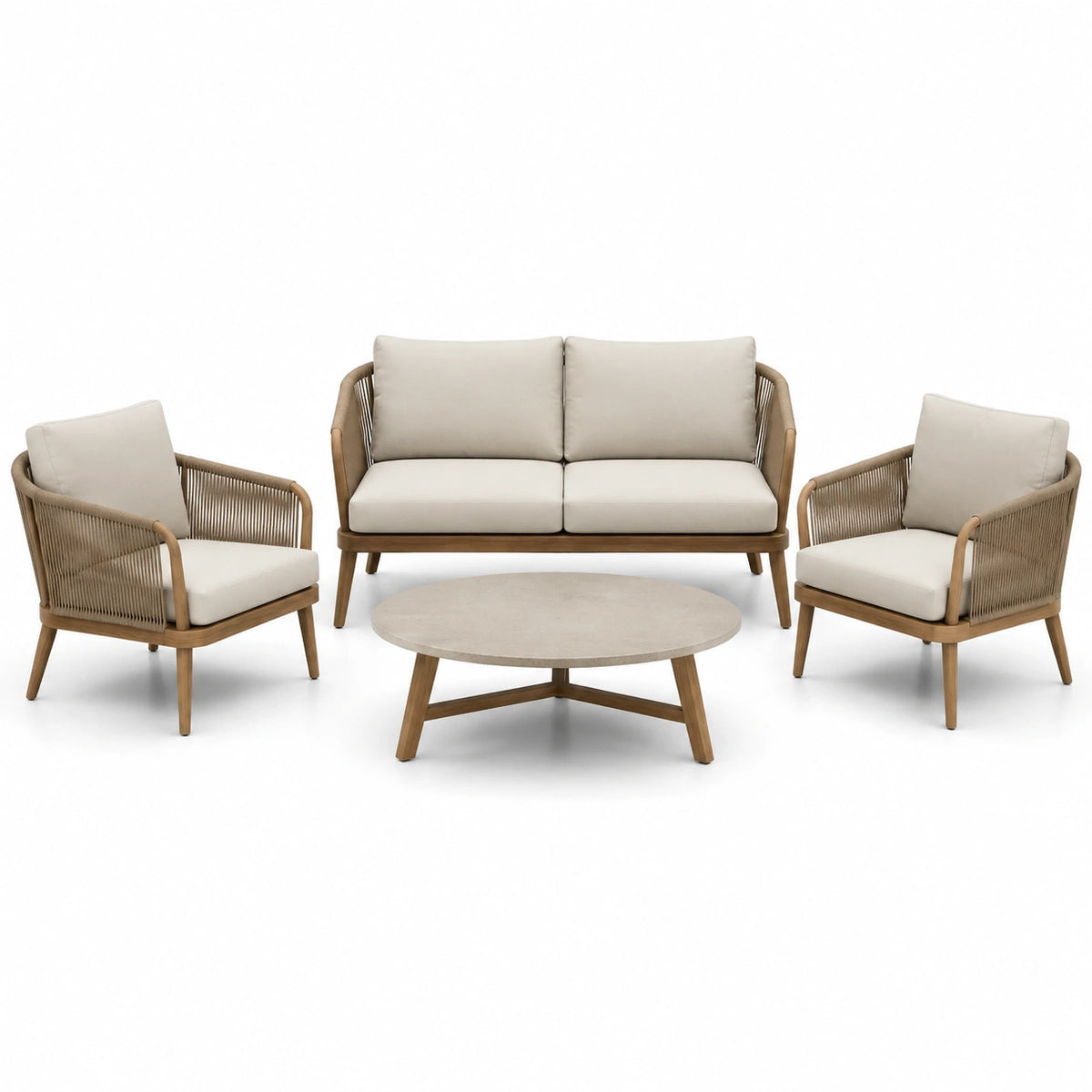 Conjunto de muebles de jardín con cuerda beige y madera