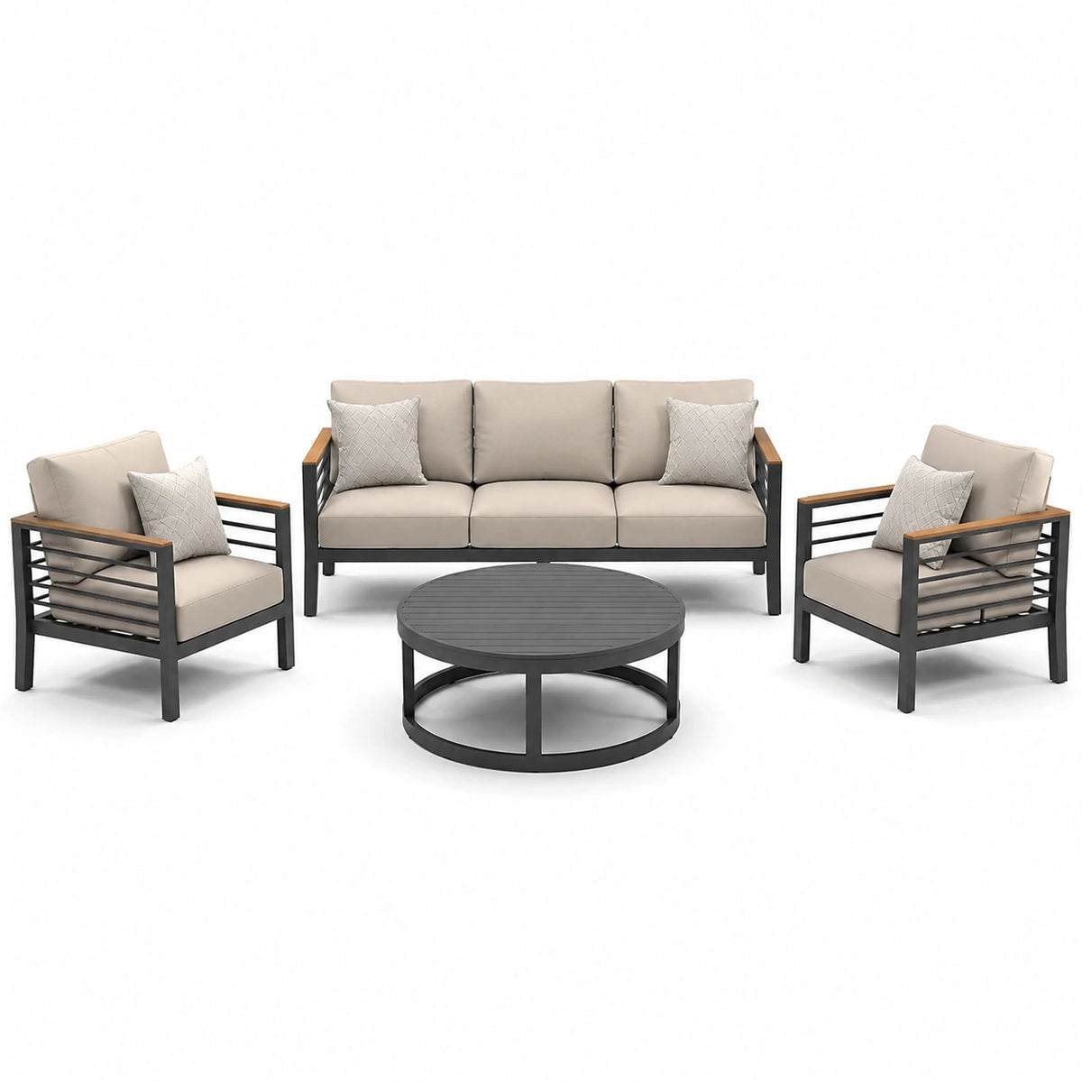 Set de muebles de jardín con estructura de aluminio y cojines beige