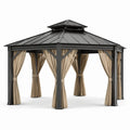 Pérgola de acero con techo de metal y cortinas de poliéster 300x300 cm gris/beige
