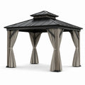 Gazebo de aluminio de 3x3 m con techo de acero y cortinas beige