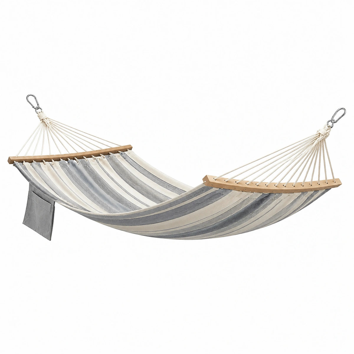 Hamaca de Algodón Rayada para Exterior 200x150 cm Gris y Blanco